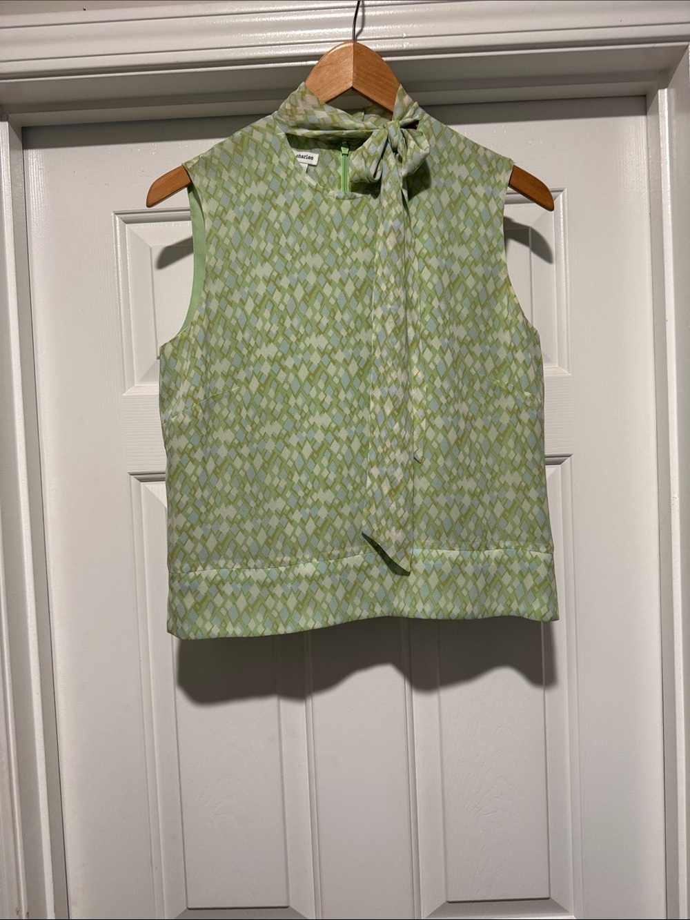 2 piece Sleeveless Green Printed Bow-Neck Top with Matching Skirt